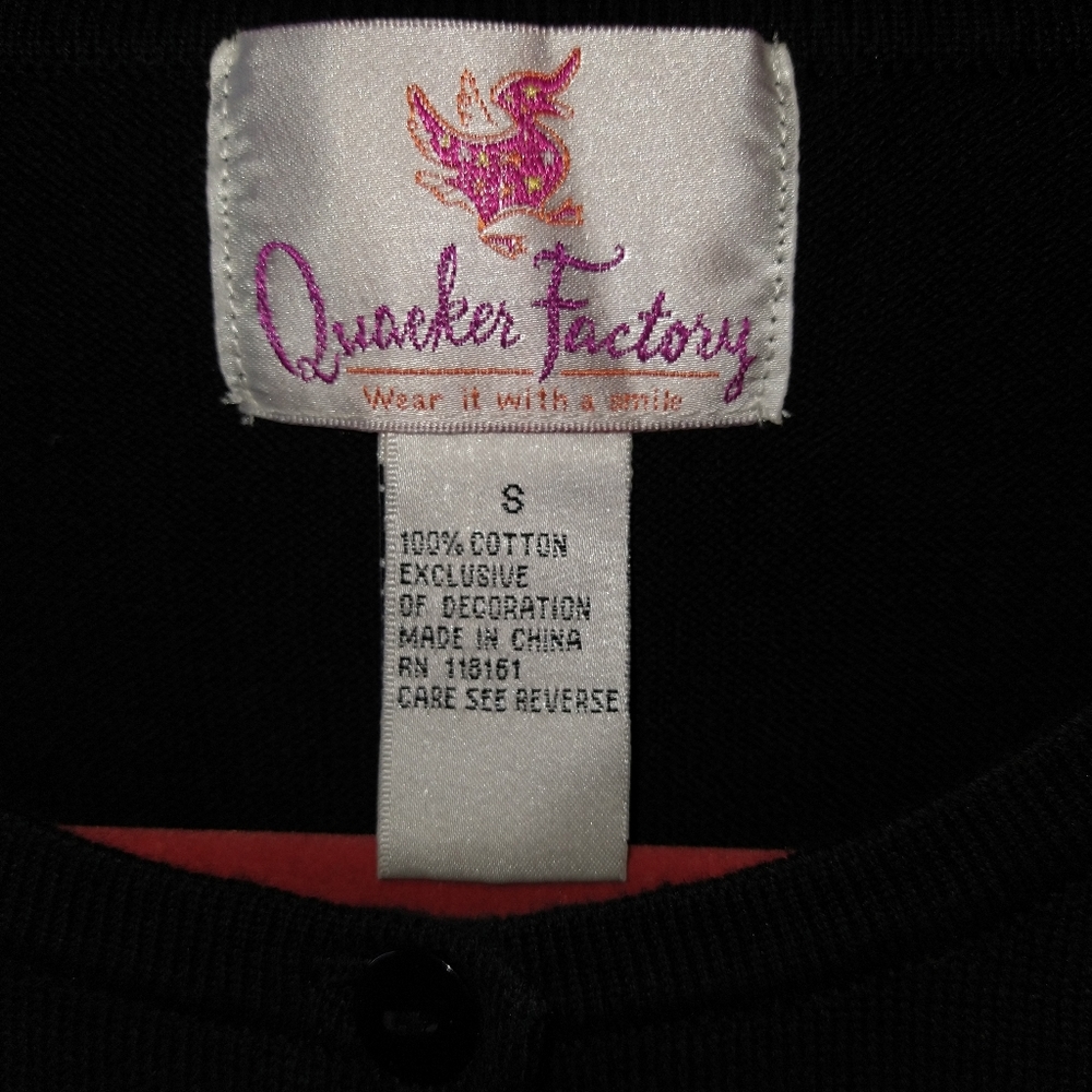 Quacker Factory black cardigan green and white polka dot sequins 100% cotton - Picture 2 of 8